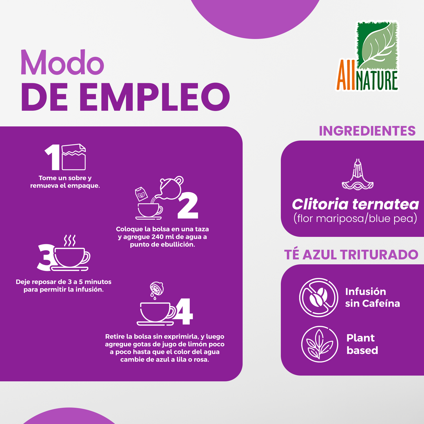 All Nature Blue Pea Tea Té Azul Triturado Caja con 60 sobres de 1 g c/u